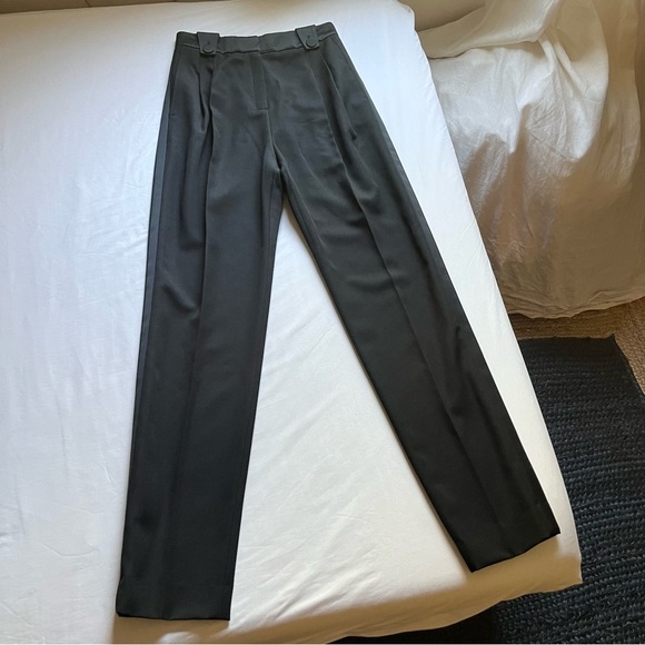 PACO RABANNE black wool satin stripe detail pleated tapered cropped trousers